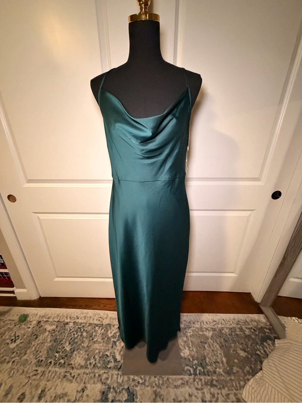 Taylor Dresses Teal Satin Cowl Midi Slip Dress
